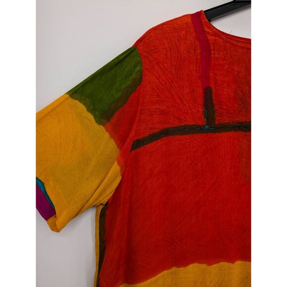 Vintage USA Blouse Women Size 20 Fitting Image Abstract Colorful Colorblock 90s - Picture 7 of 8